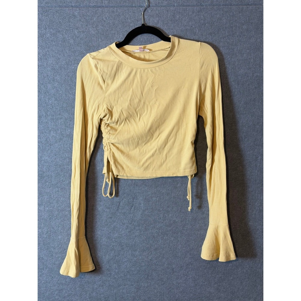 Y2K
Fairy Whimsy Crop Top Medium Ribbed Ruched Bell Sleeve cottagecore Soft Gir